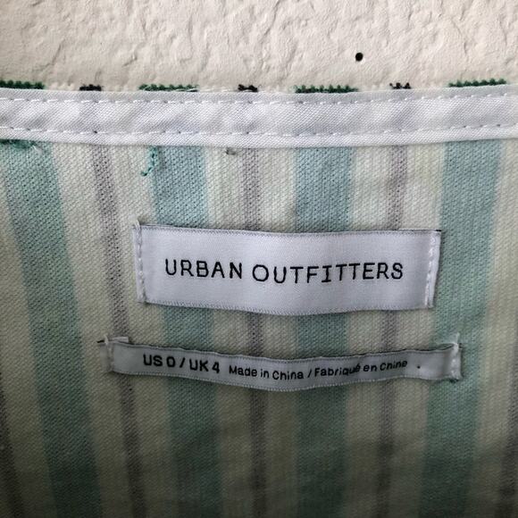 Urban Outfitters green black white vertical stripe corduroy dress snap buttons - Picture 6 of 7